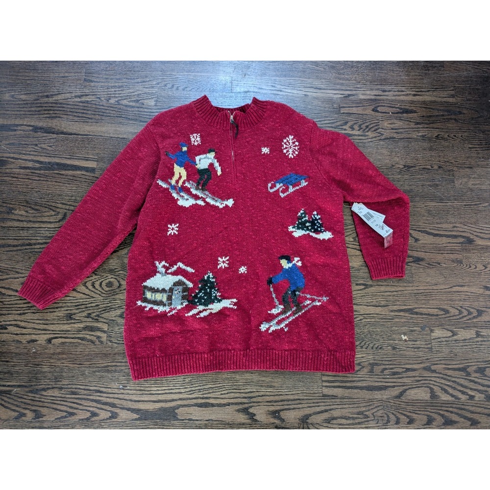 NEW!! Vintage 90's-Y2k Hand Knit Jones New York Christmas Sweater Size 1x SKIING